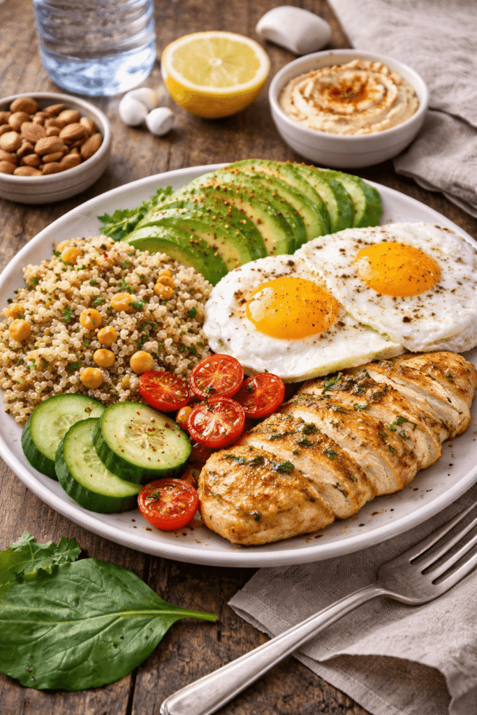 assiette équilibrée d'un coureur. Combien de protéines œuf dans l'assiette ?