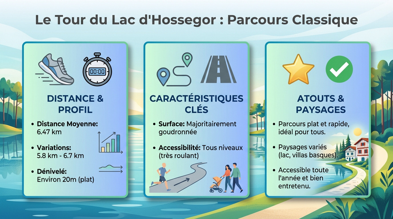 Infographie détaillant le parcours de course à pied autour du lac d'Hossegor