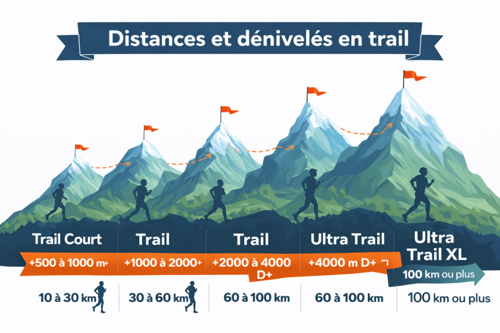 les différentes distances et dénivelés en trail
